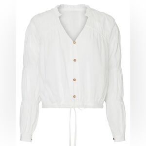Love, Whit White Button-Up Peasant Top